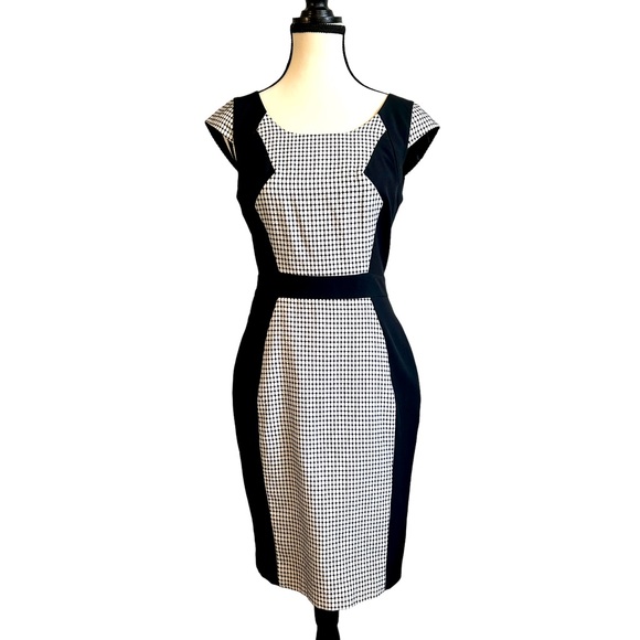 DOROTHY PERKINS Dogtooth Women's Black and White Pencil Dress Size 10 - Picture 1 of 9